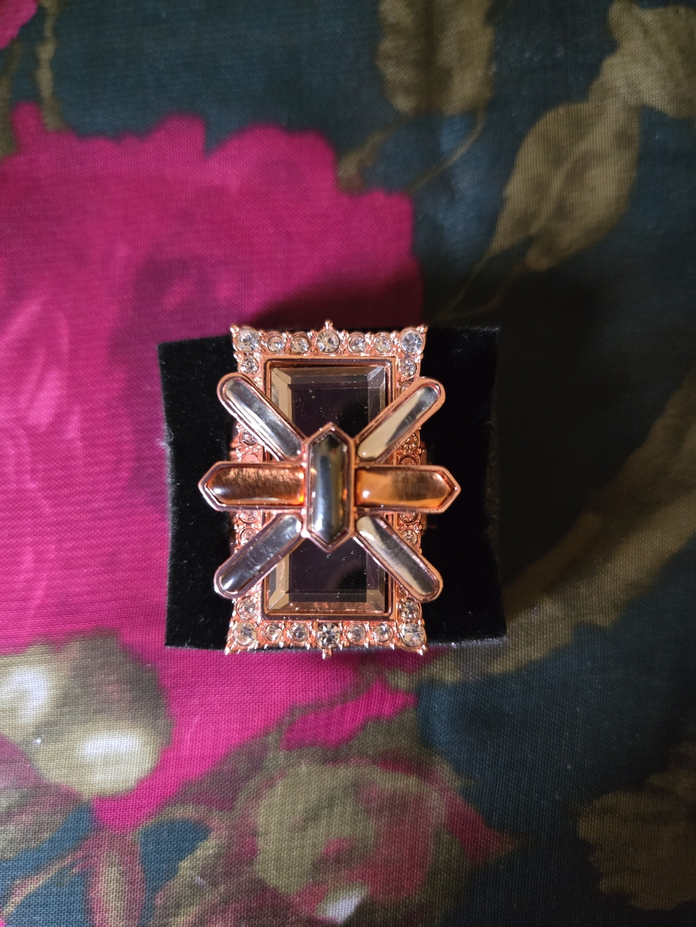 Rose Gold Statement Cocktail Ring with Clear Crystal Accents